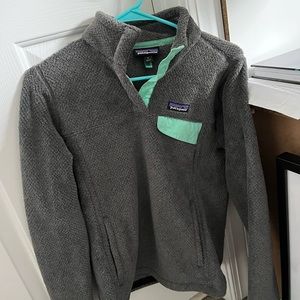 Patagonia Women’s Synchilla Snap-T Fleece Pullover in Grey and Turquoise